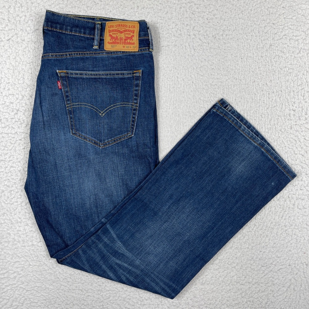 Levis 527 Jeans Mens 42x32 Blue Slim Bootcut Stretch Casual Western Denim